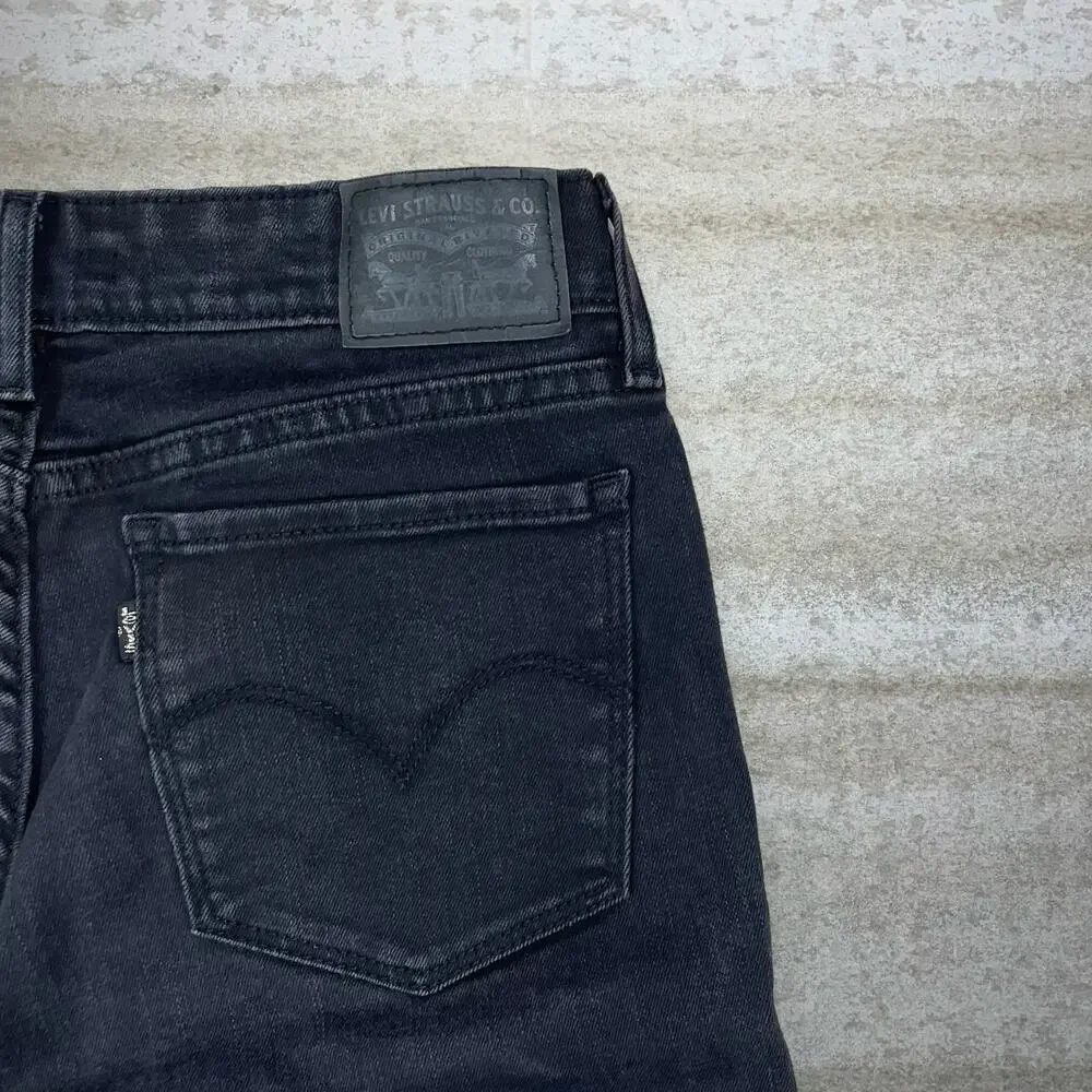 Vintage Y2K Levis Jeans 711 30x26 Skinny Fit Jet Black Wash Denim Black Tab - Picture 3 of 6